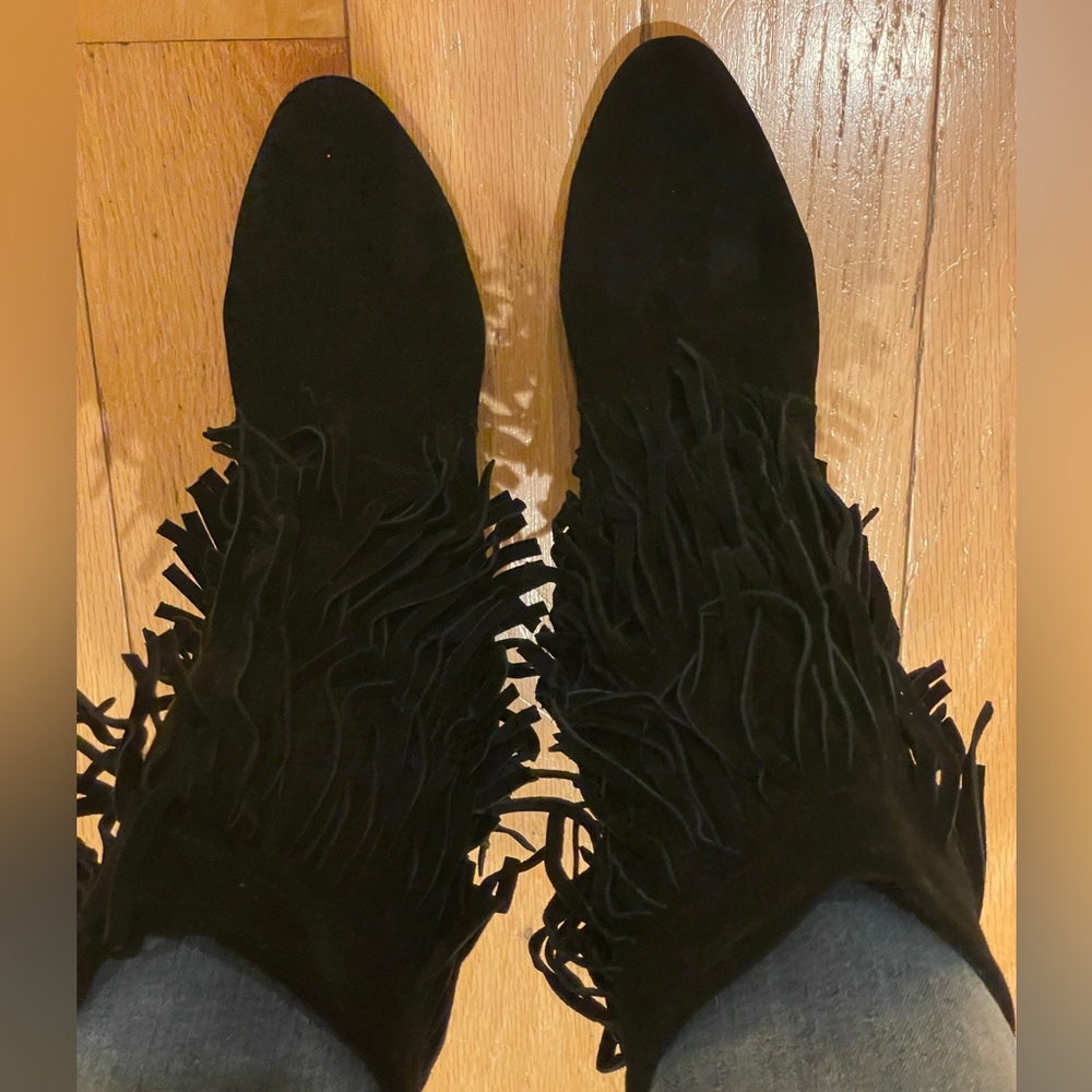 Fringe Black Suede Women's Boots